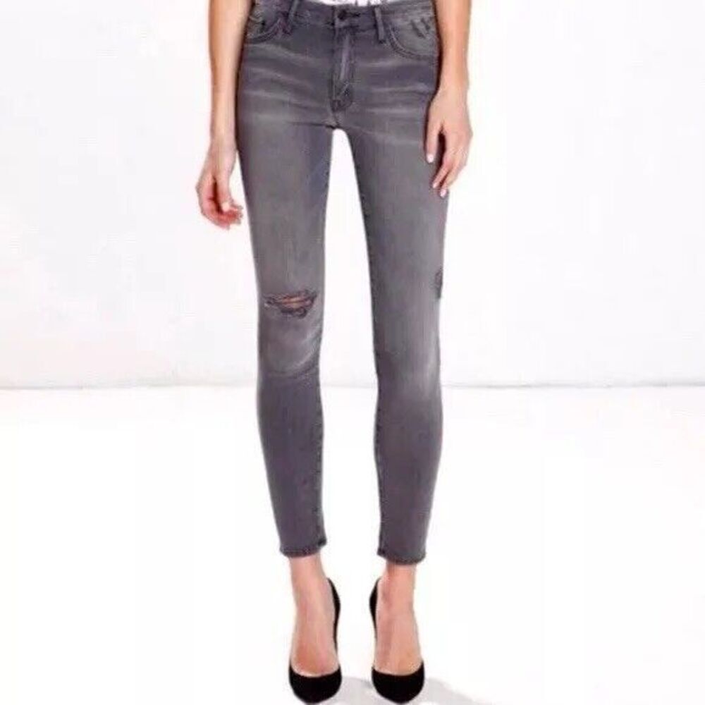 Mother Jeans Women's 24 2 The Looker‎ Skinny Ankle Black faded luxury stretchy
